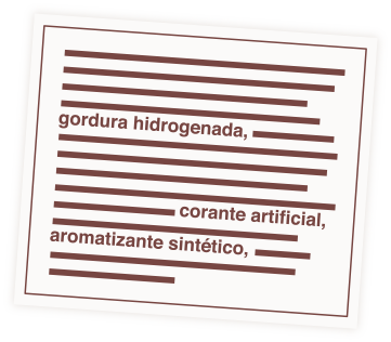 Ilustração de rótulo com detalhe em ingredientes ultraprocessados