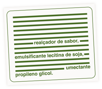 Ilustração de rótulo com detalhe em ingredientes ultraprocessados